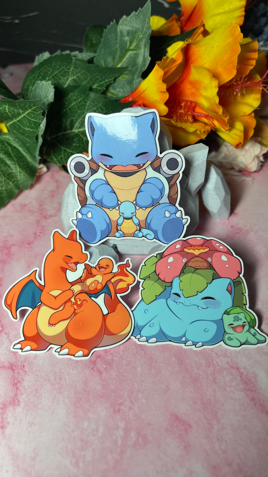 Kanto Starters - Parents and Babies - Die Cut Stickers