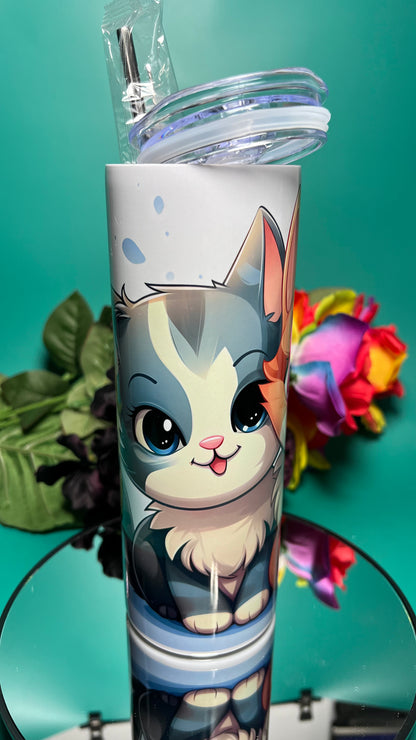 Bonded Pair - Paint Cats - 20oz Skinny Stainless Steel Tumbler - Double Wall - Sublimated