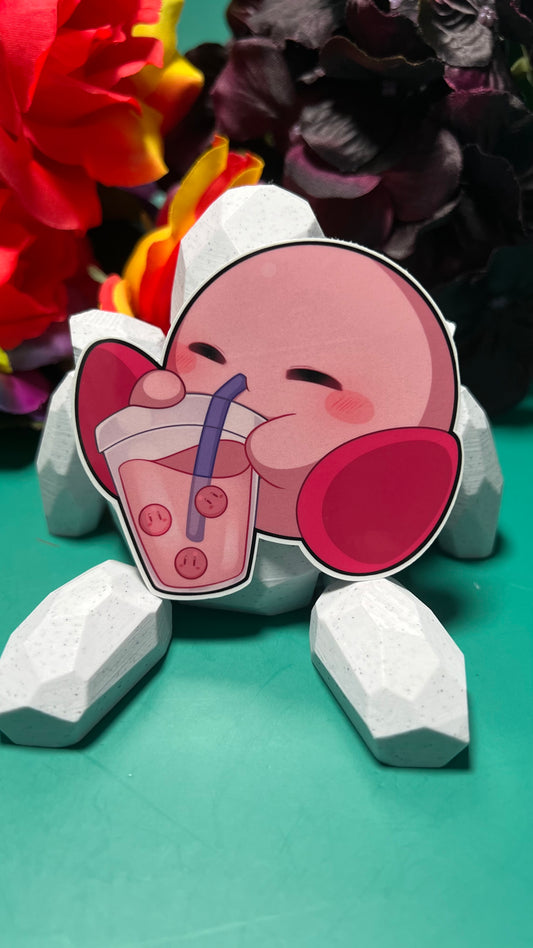Kirby Drinking Boba Sticker - Die Cut