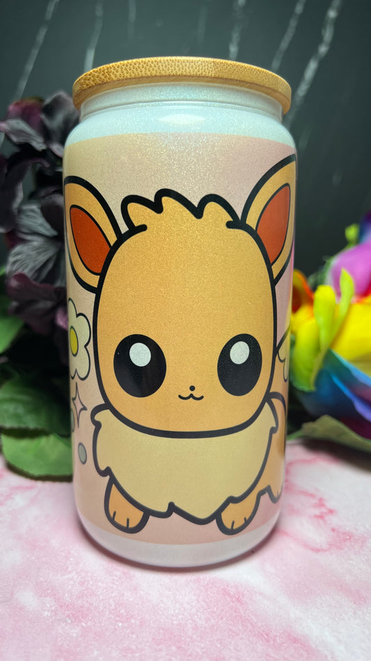 Chibi Eeveelution 16oz Glass Can - Iridescent - Sublimated