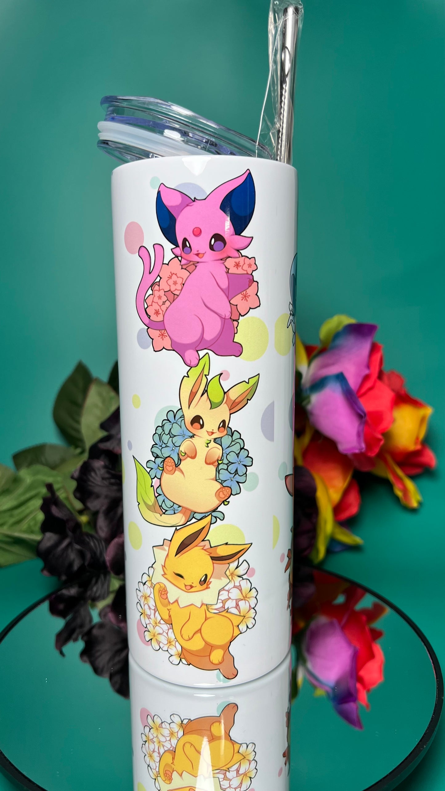 Flower Eeveelutions - 20oz Skinny Stainless Steel Tumbler - Double Wall - Sublimated