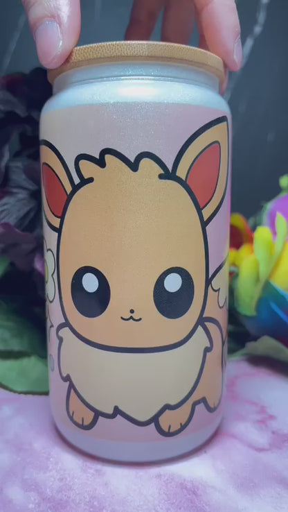 Chibi Eeveelution 16oz Glass Can - Iridescent - Sublimated