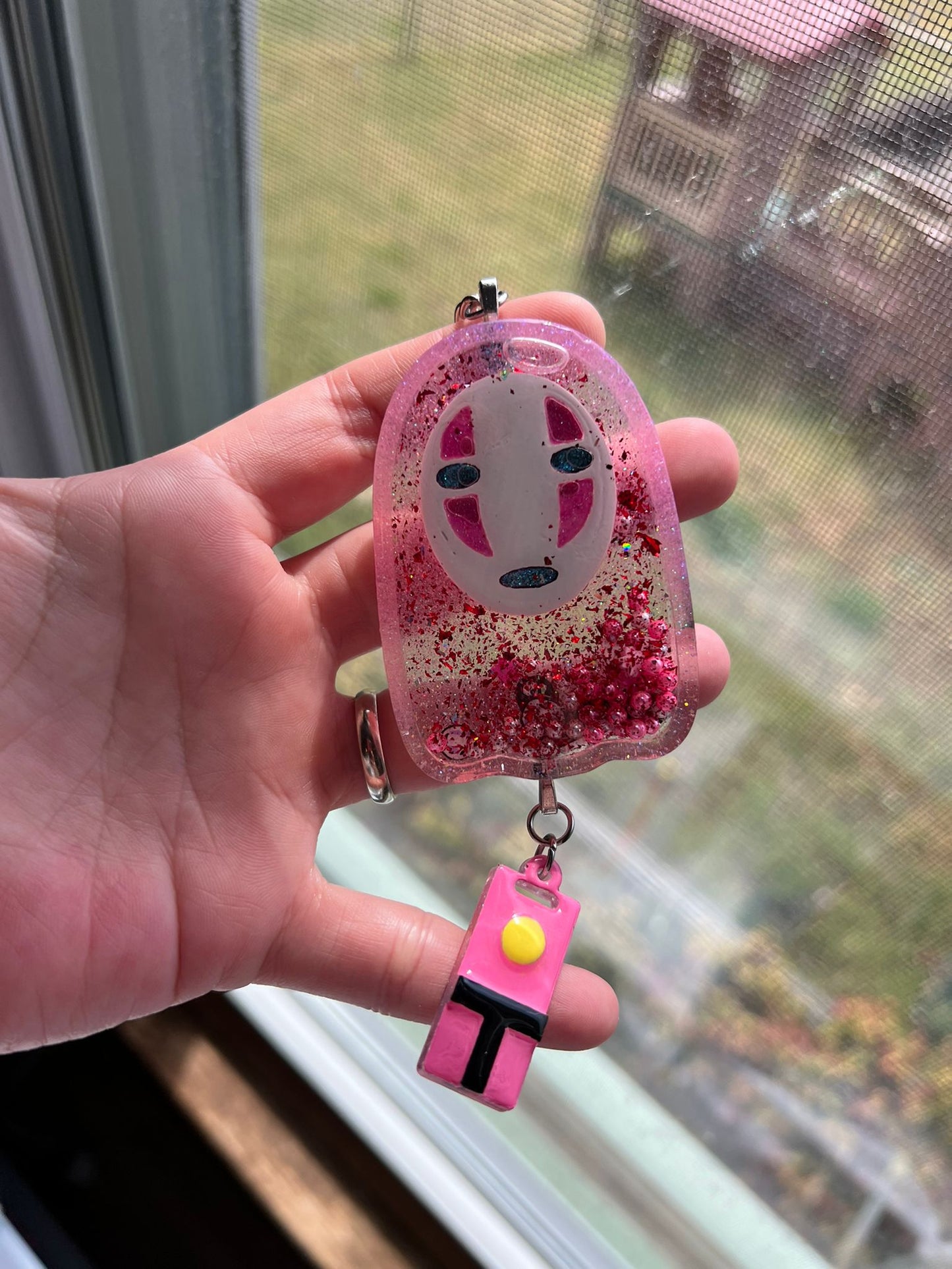 Pretty Face Shaker Keychain/Badge Reel - Hand Painted Resin No-Face