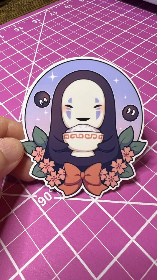 No-Face with Rice Bowl Sticker - Die Cut