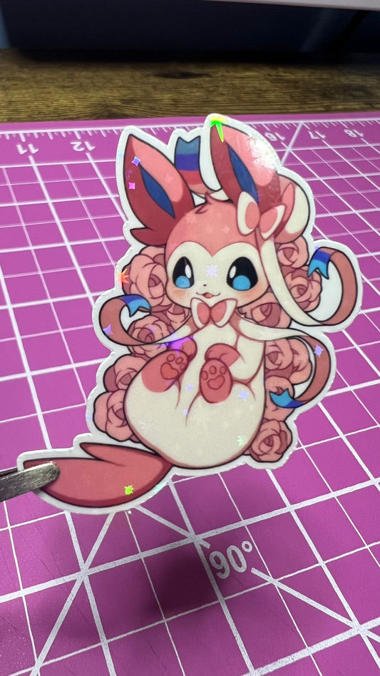 Sylveon with Flowers - Die Cut Sticker