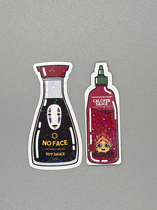 Holographic Ghibli Sauce Bottles Die Cut Stickers also available in non-holographic - Great for Water Bottles, Laptops, Journals, Scrapbooks