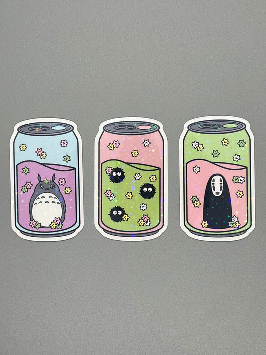 Studio Ghibli Soda Can Stickers - No-Face Totoro Soot Sprites and Star Candy - Great for Laptops Journals Desks - Laminated Vinyl Waterproof