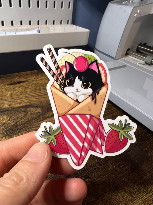 Dessert Kitty Sticker - Tabby Cat In A Fruit Wrap - Die Cut - Great for Bottles, Calendars, Notebooks, Folders!  - Weatherproof