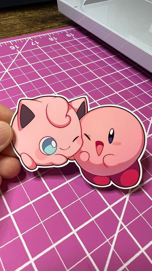 Jigglypuff and Kirby Playing Together - Die Cut - Pokemon Friends Collection - Great for Water Bottles, Folders, Notebooks, Laptops and More