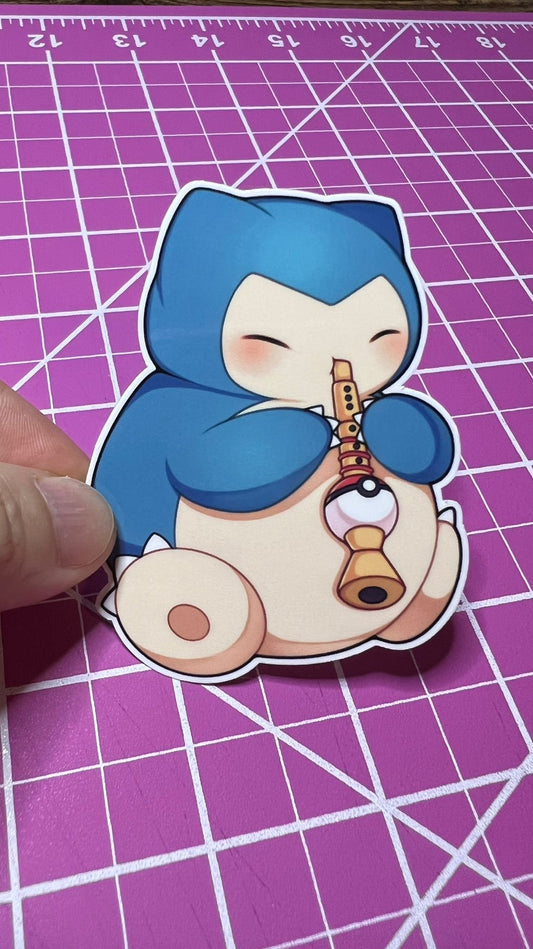 Snorlax Playing Pokeflute - Sleeping Pokemon - Die Cut - Great for Water Bottles, Folders, Notebooks, Laptops, and More