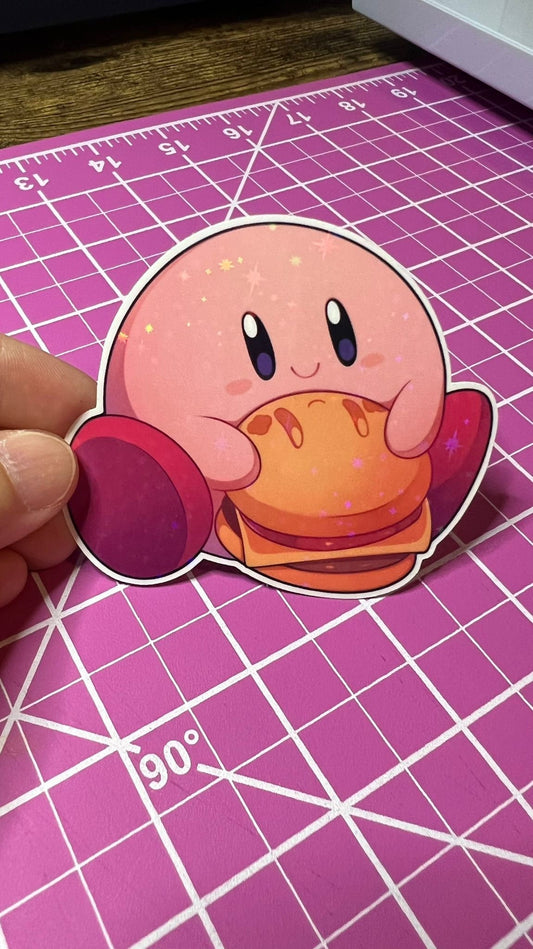 Kirby Eating Kirby Burger - Die Cut - Great for Water Bottles, Folders, Notebooks, Laptops and More