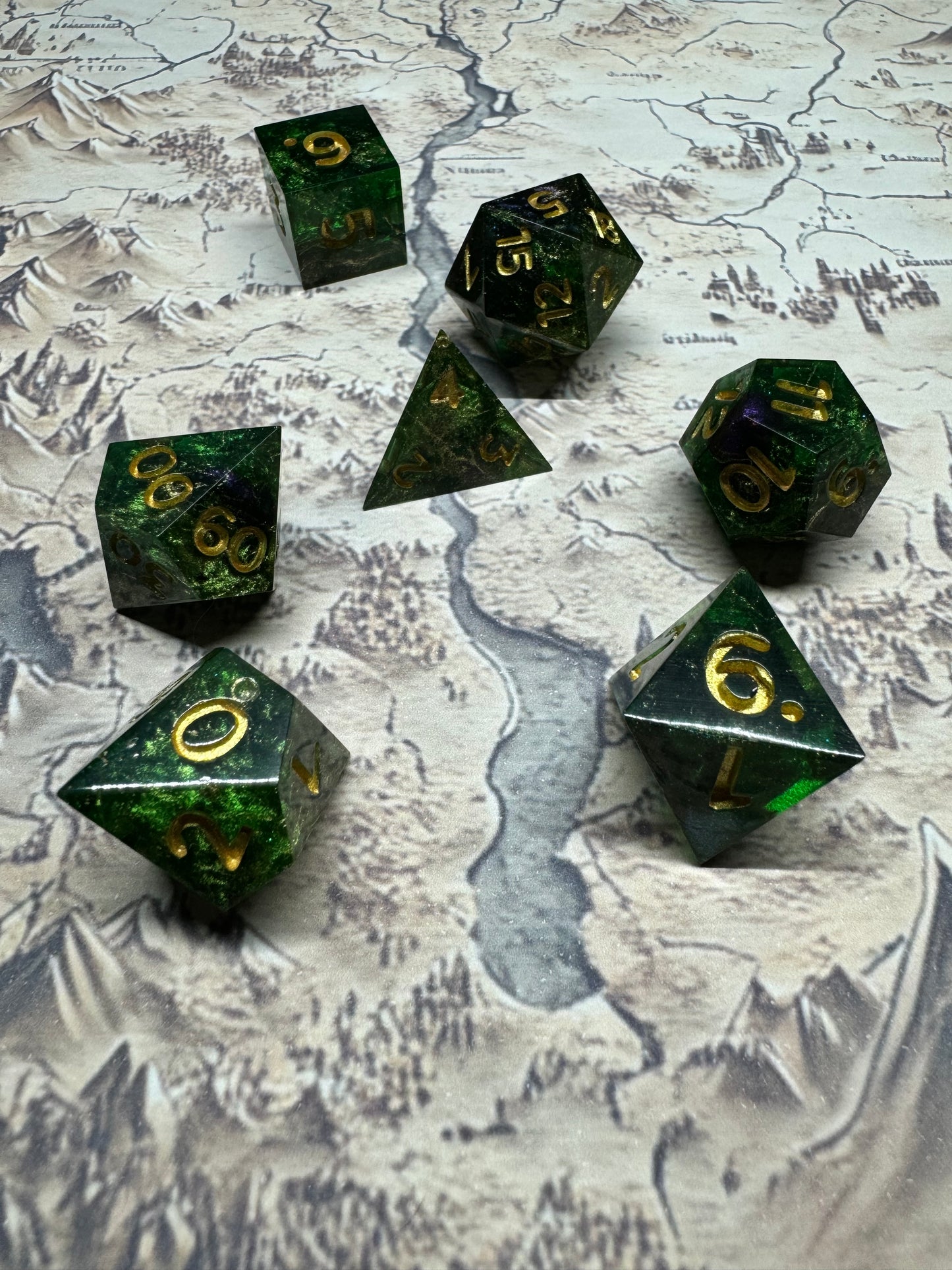 Gilded Emerald - Full Set - Fine Art Dice