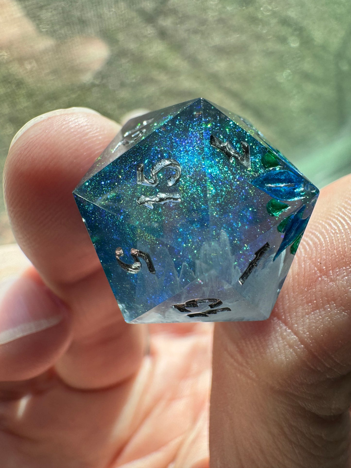 Single D20 - Sparkle - Green and Blue