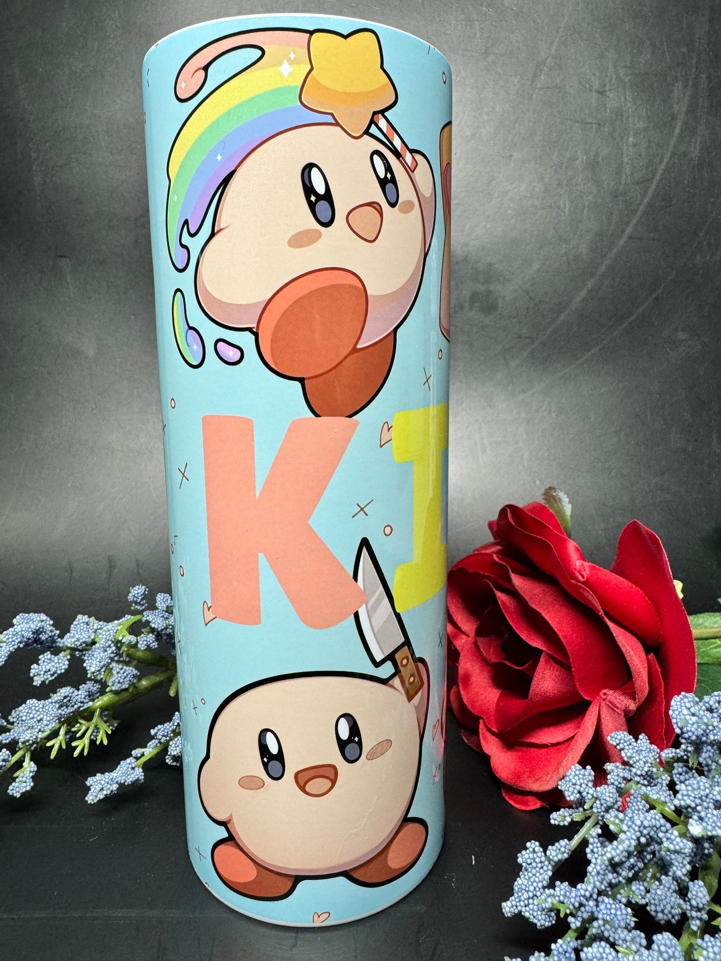 Kirby Mashup - 20oz Skinny Stainless Steel Tumbler - Double Wall - Sublimated