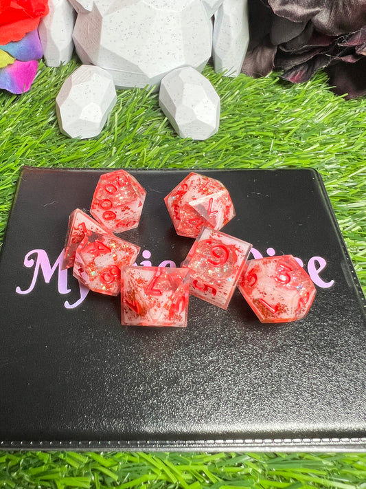 Shattered Ruby - Geode Style - 7 Set Dice  - Fine Art Dice