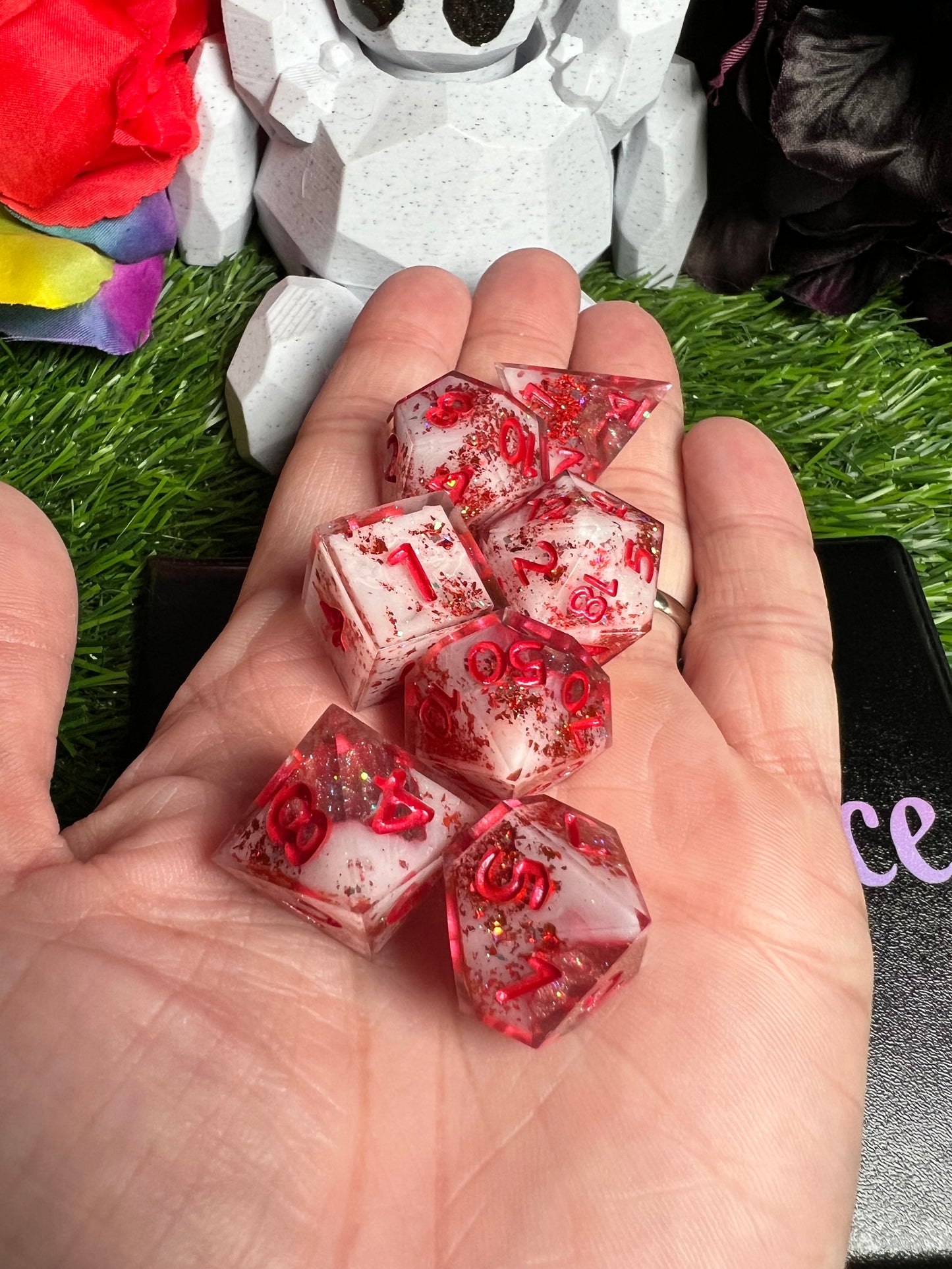 Shattered Ruby - Geode Style - 7 Set Dice  - Fine Art Dice