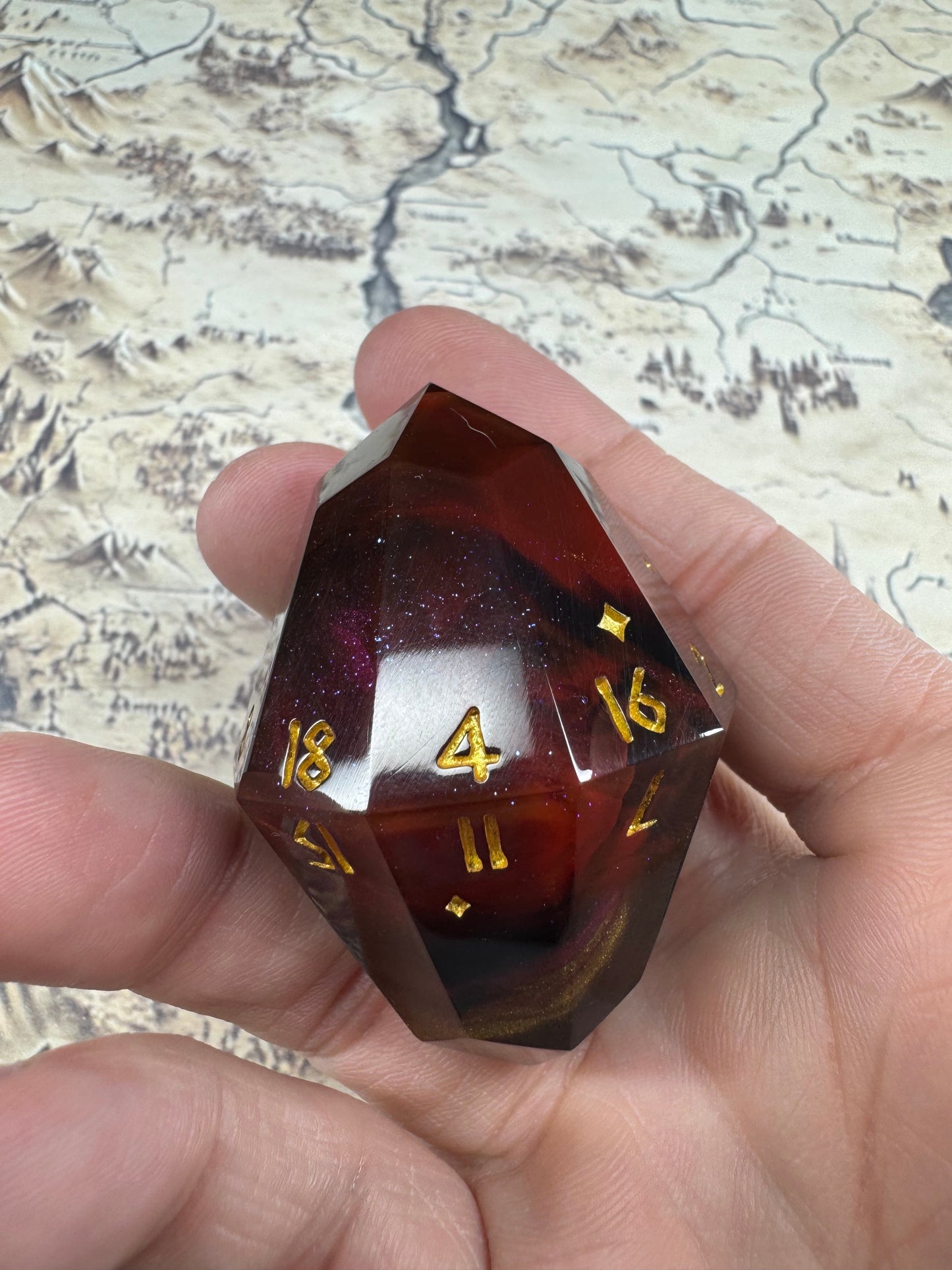 Golden Ruby Cosmos Gem D20