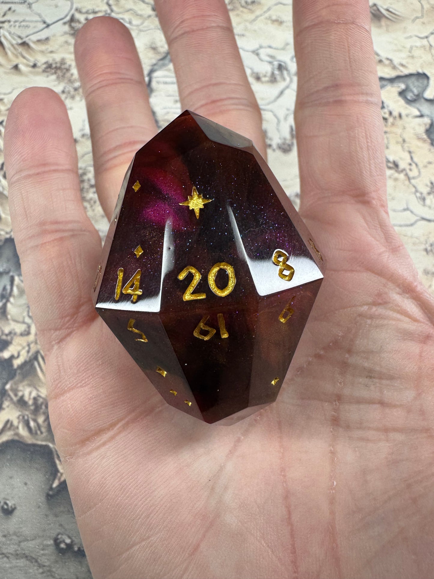Golden Ruby Cosmos Gem D20