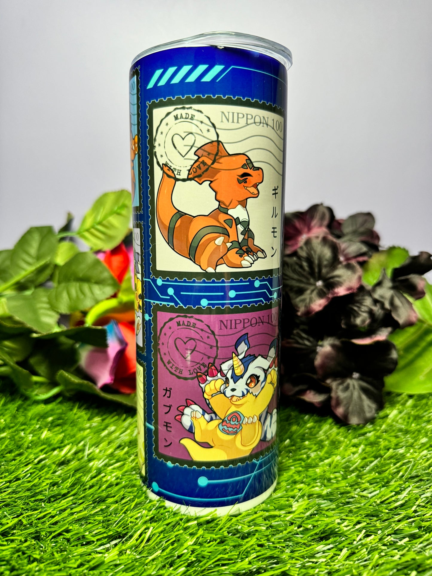 Digimon Stamps - 20oz Skinny Stainless Steel Tumbler - Double Wall - Sublimated