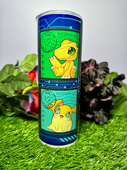 Digimon Stamps - 20oz Skinny Stainless Steel Tumbler - Double Wall - Sublimated