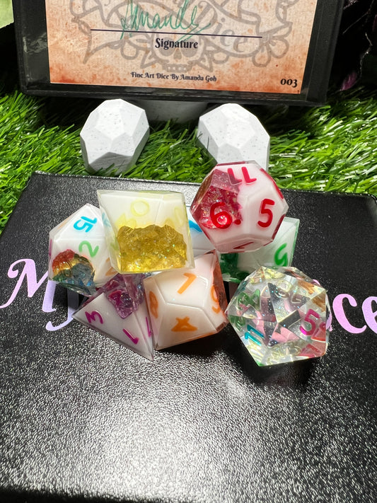 Pride Geode - 8 Piece Set Dice - Resin Numbers - Mythical Dice