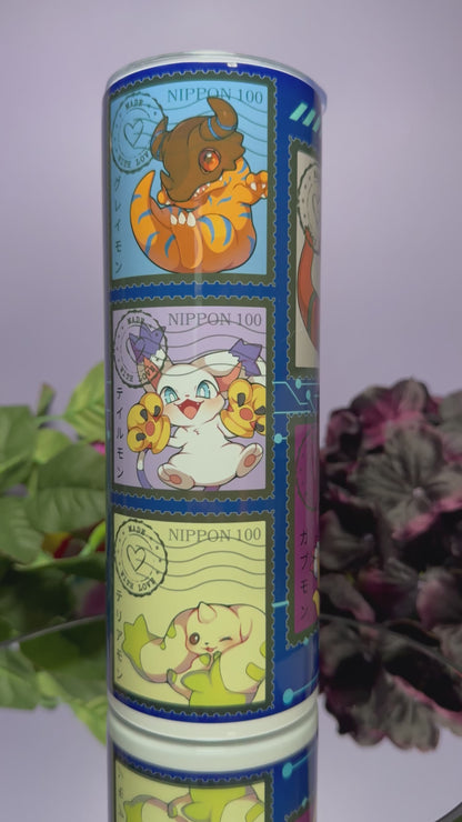 Digimon Stamps - 20oz Skinny Stainless Steel Tumbler - Double Wall - Sublimated