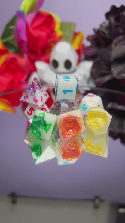 Pride Geode - 8 Piece Set Dice - Resin Numbers - Mythical Dice