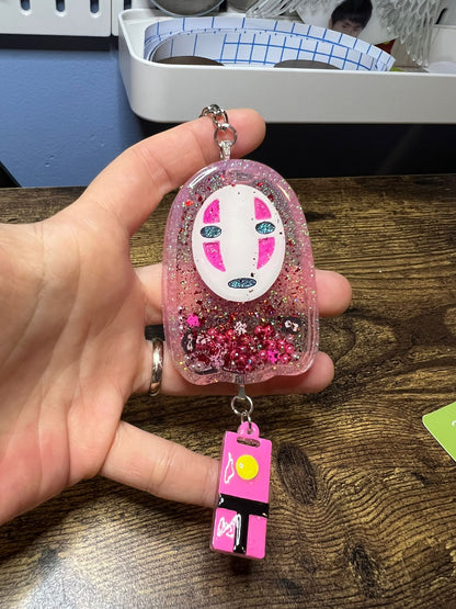 Pretty Face Shaker Keychain/Badge Reel - Hand Painted Resin No-Face