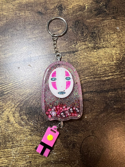 Pretty Face Shaker Keychain/Badge Reel - Hand Painted Resin No-Face