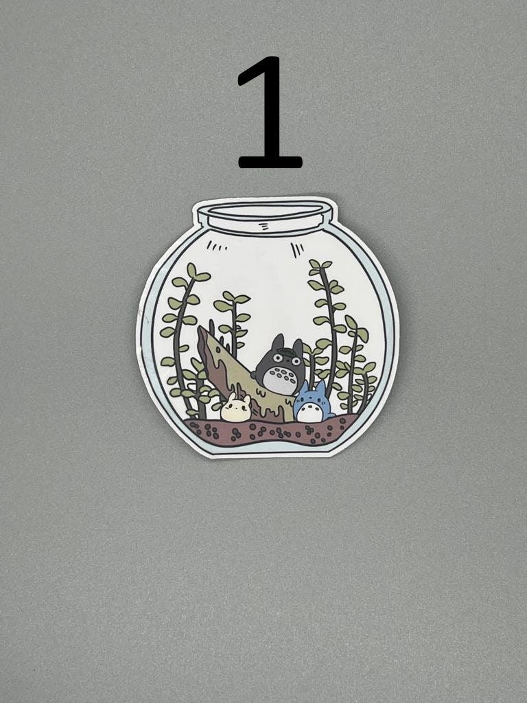Large Ghibli Terrarium Stickers - Waterproof Laminated UV Resistant Die Cut Available in Holographic and Non-Holographic