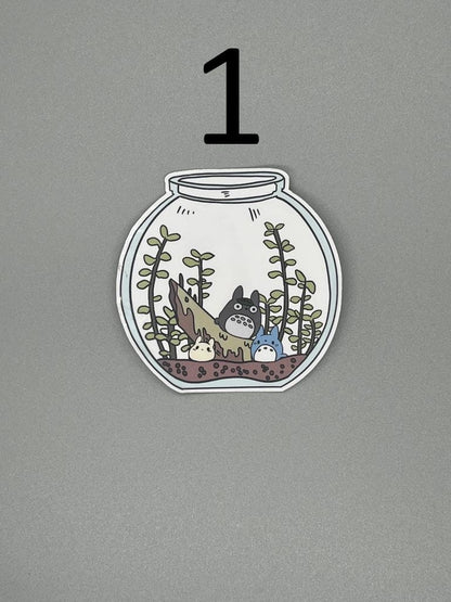 Large Ghibli Terrarium Stickers - Waterproof Laminated UV Resistant Die Cut Available in Holographic and Non-Holographic