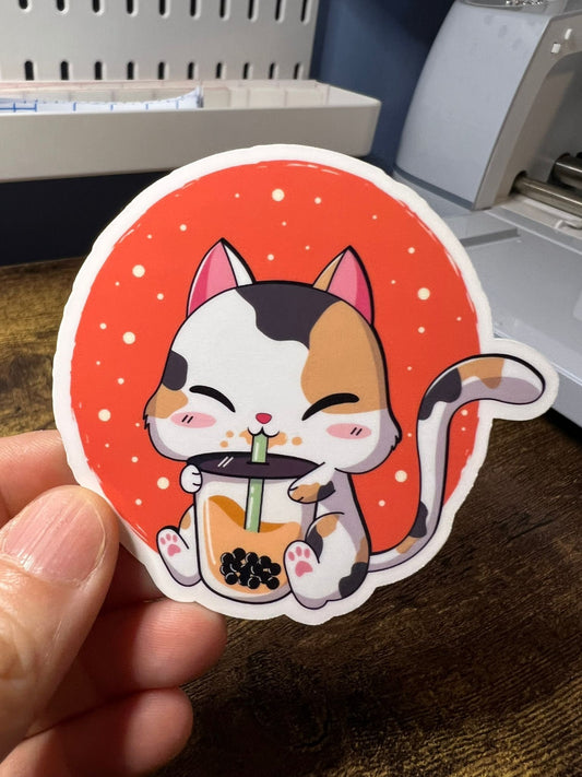 Boba Kitty Sticker - Calico Cat - Die Cut - Great for Bottles, Calendars, Notebooks, Folders!  - Weatherproof