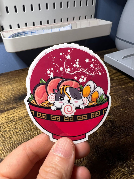 Sakura Ramen Kitty Sticker - Tuxedo Cat - Die Cut - Great for Bottles, Calendars, Notebooks, Folders!  - Weatherproof