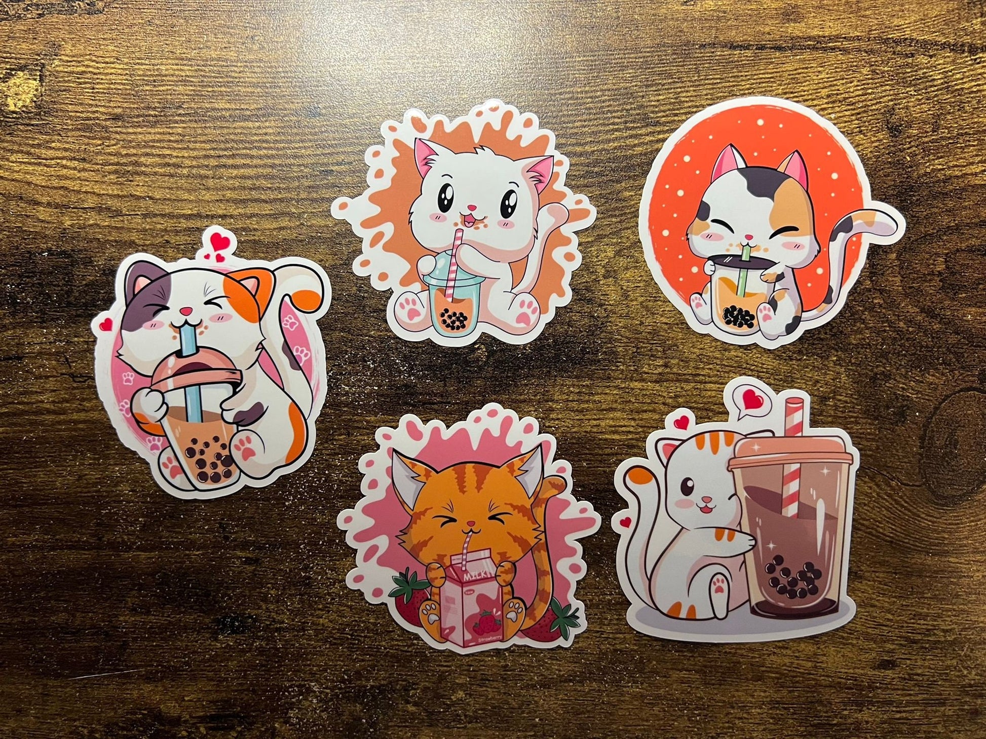 Boba Kitty Sticker - Tabby Cat With Hearts - Die Cut - Great for Bottles, Calendars, Notebooks, Folders!  - Weatherproof